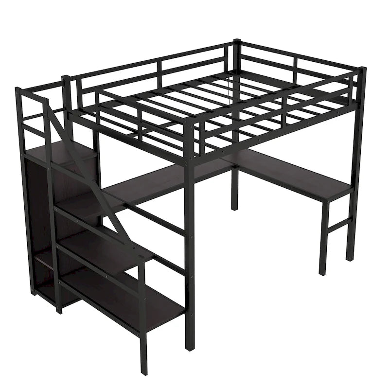 Lit mezzanine double XL avec bureau en L et port USB