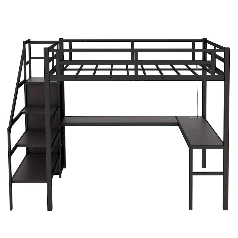 Lit mezzanine double XL avec bureau en L et port USB