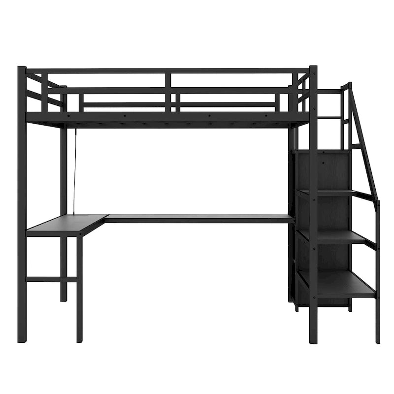 Lit mezzanine double XL avec bureau en L et port USB