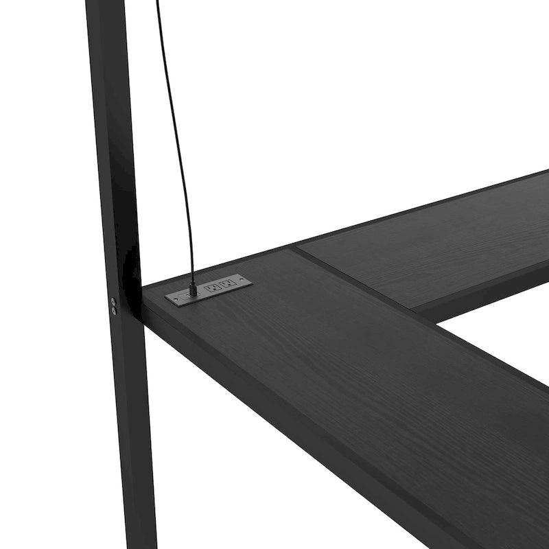 Lit mezzanine double XL avec bureau en L et port USB