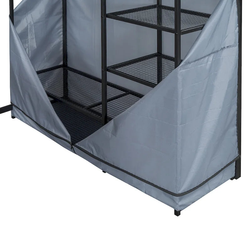 Lit mezzanine double en métal avec bureau, étagères, prise de courant, éclairage LED et armoire