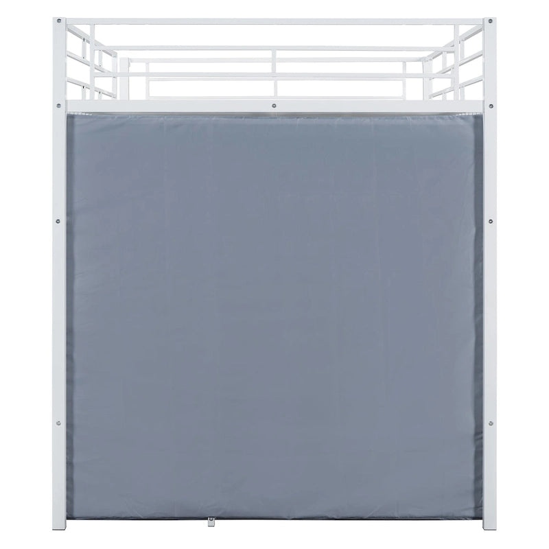 Lit mezzanine double en métal avec bureau, étagères, prise de courant, éclairage LED et armoire