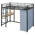Lit mezzanine simple en métal avec bureau, étagères, prise de courant, lumière LED et armoire