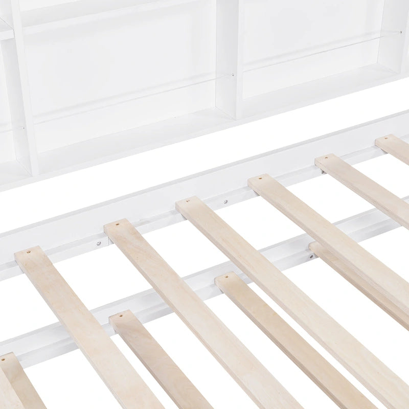 Lit de maison double en bois avec lit gigogne, lit pour enfant avec étagère