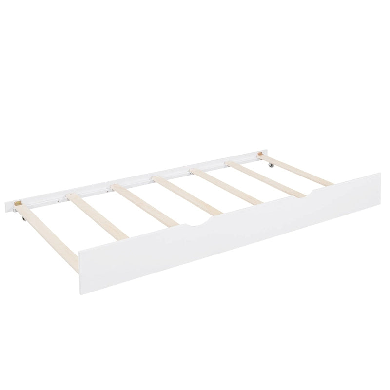 Lit de maison double en bois avec lit gigogne, lit pour enfant avec étagère