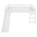 Kids Loft Bed with Slide, Full Size, Wood Low Loftbed Frame with Ladder and Underneath Spacious Space, for Boys Girls