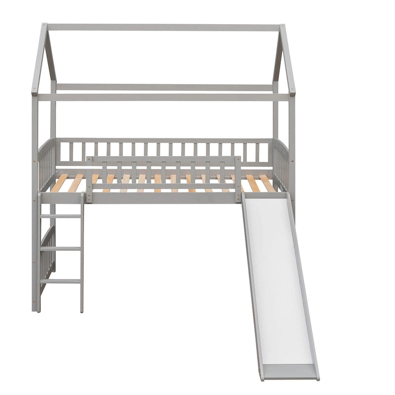 Lit mezzanine jumeau avec toboggan, lit cabane avec toboggan