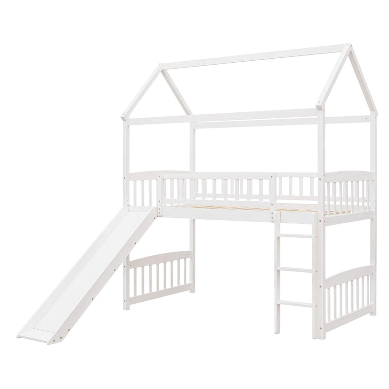 Lit mezzanine jumeau avec toboggan, lit cabane avec toboggan