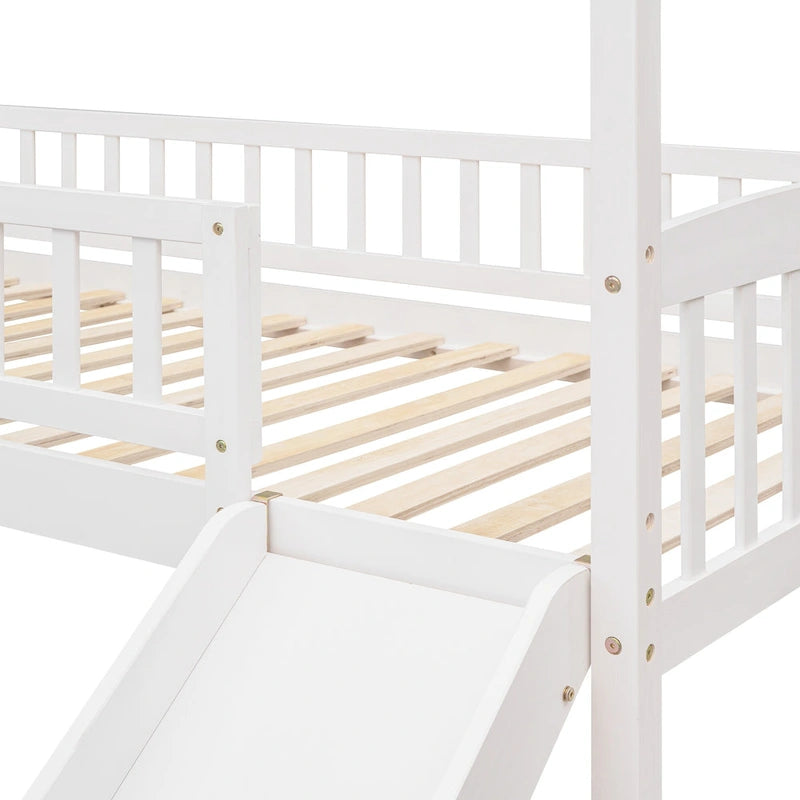 Lit mezzanine jumeau avec toboggan, lit cabane avec toboggan