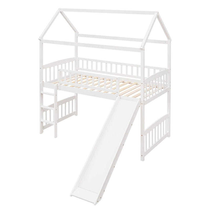 Lit mezzanine jumeau avec toboggan, lit cabane avec toboggan