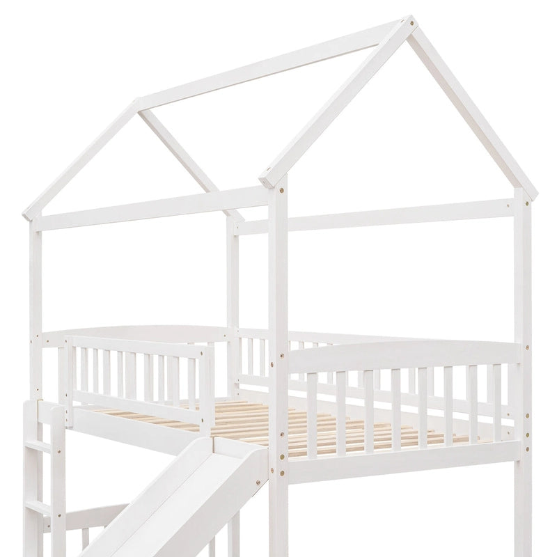 Lit mezzanine jumeau avec toboggan, lit cabane avec toboggan
