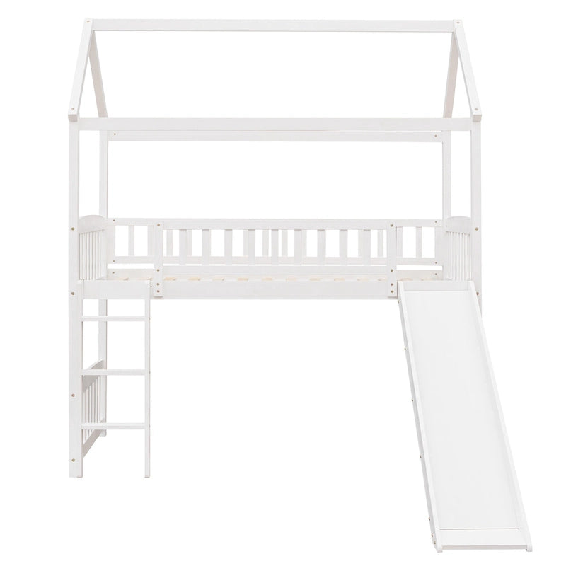 Lit mezzanine jumeau avec toboggan, lit cabane avec toboggan