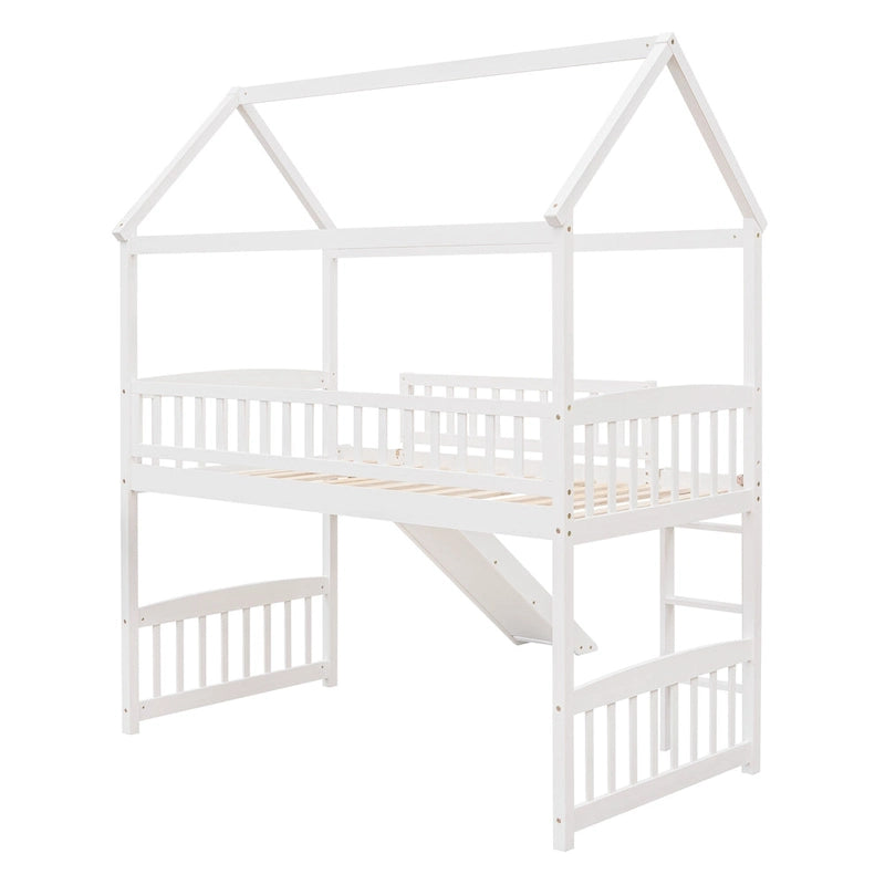 Lit mezzanine jumeau avec toboggan, lit cabane avec toboggan