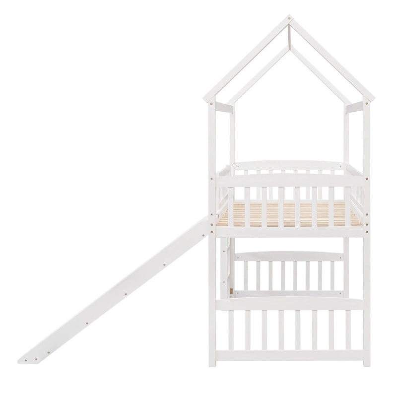 Lit mezzanine jumeau avec toboggan, lit cabane avec toboggan