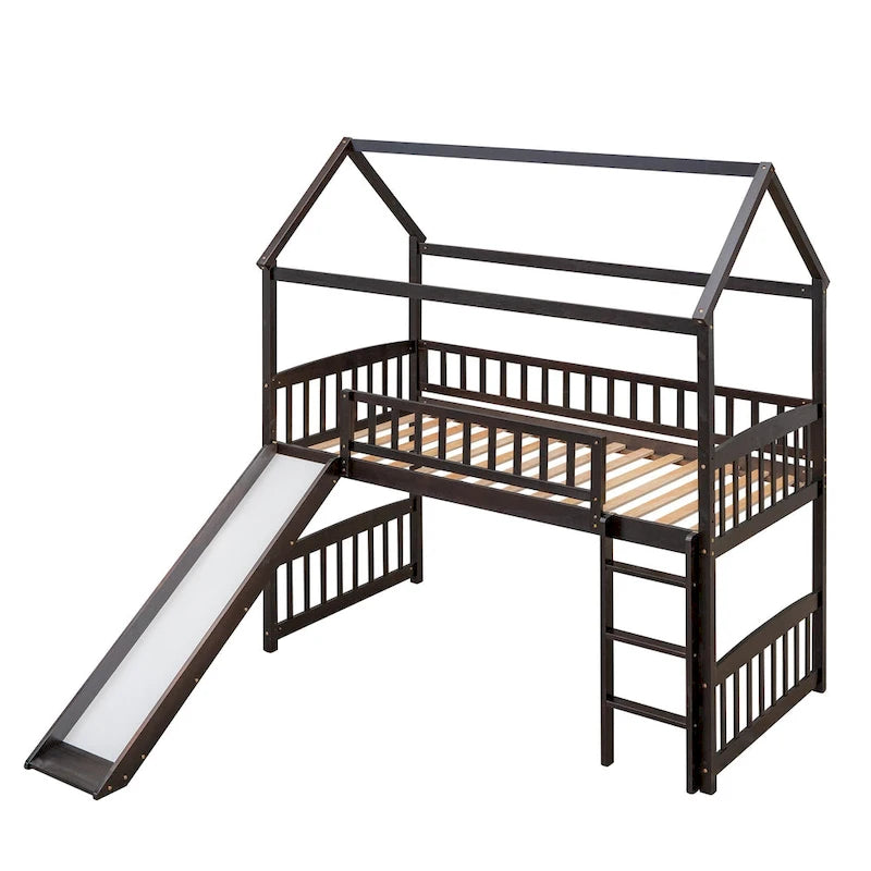 Lit mezzanine jumeau avec toboggan, lit cabane avec toboggan