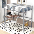 Lit mezzanine métallique simple avec bureau en L et étagère