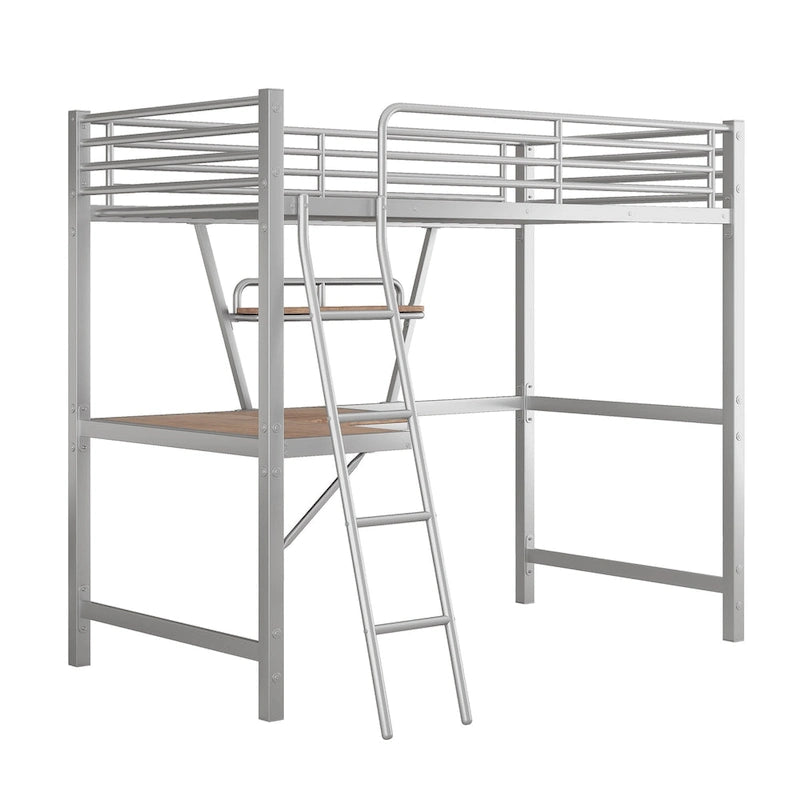 Lit mezzanine métallique simple avec bureau en L et étagère