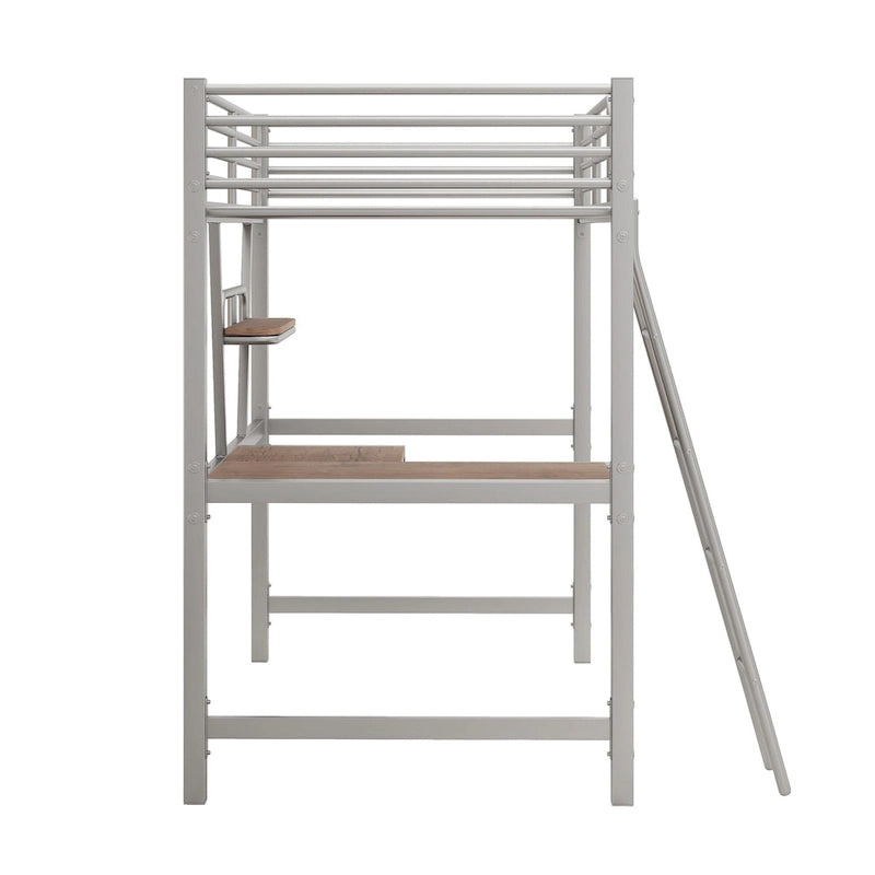 Lit mezzanine métallique simple avec bureau en L et étagère