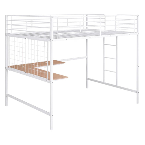 Full Metal Loft Bed with Desk and Metal Grid