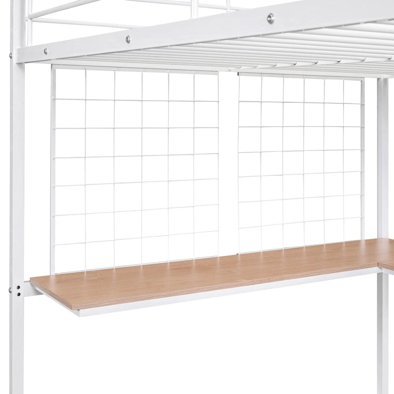 Lit mezzanine en métal avec bureau et grille métallique