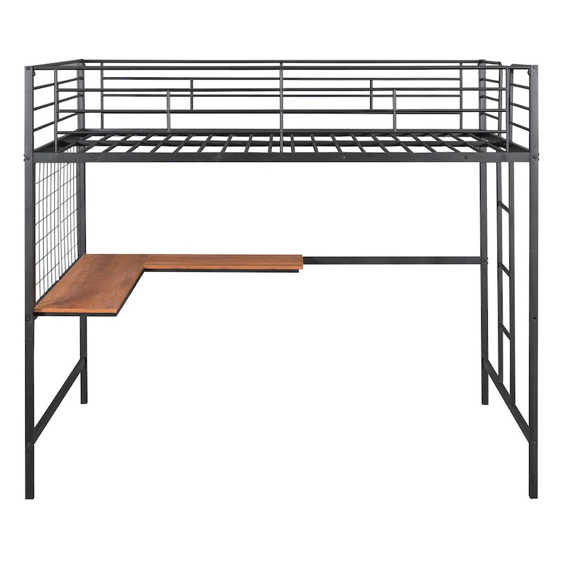 Lit mezzanine en métal avec bureau et grille métallique