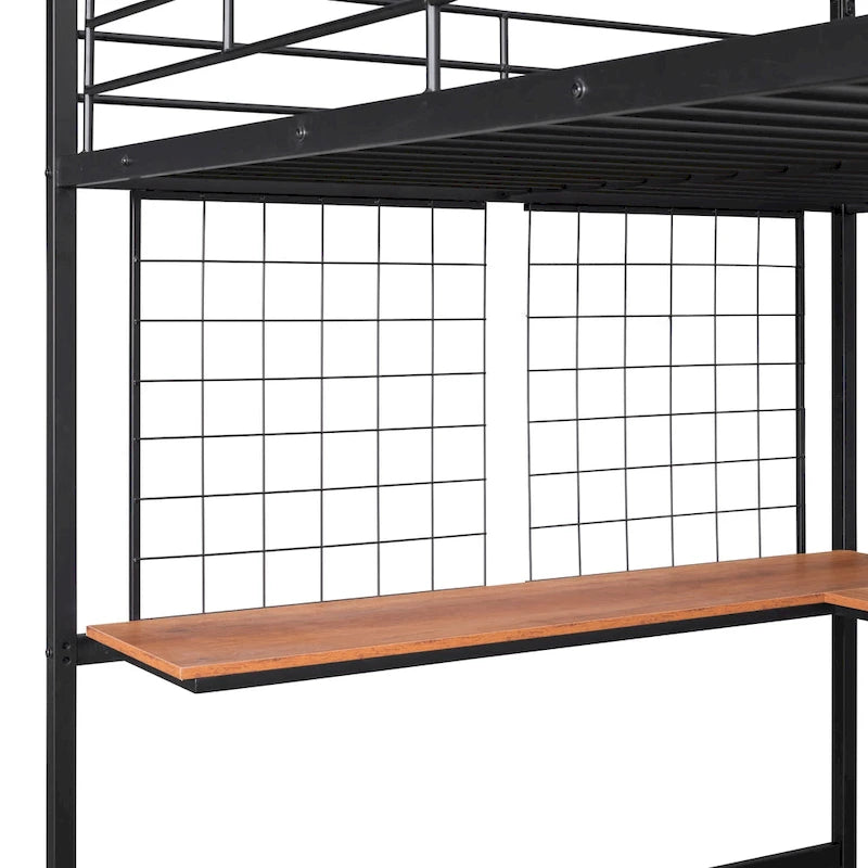 Lit mezzanine en métal avec bureau et grille métallique