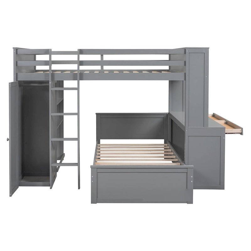 Lit mezzanine pleine grandeur avec lit jumeau autonome, étagères, bureau et armoire - Expresso