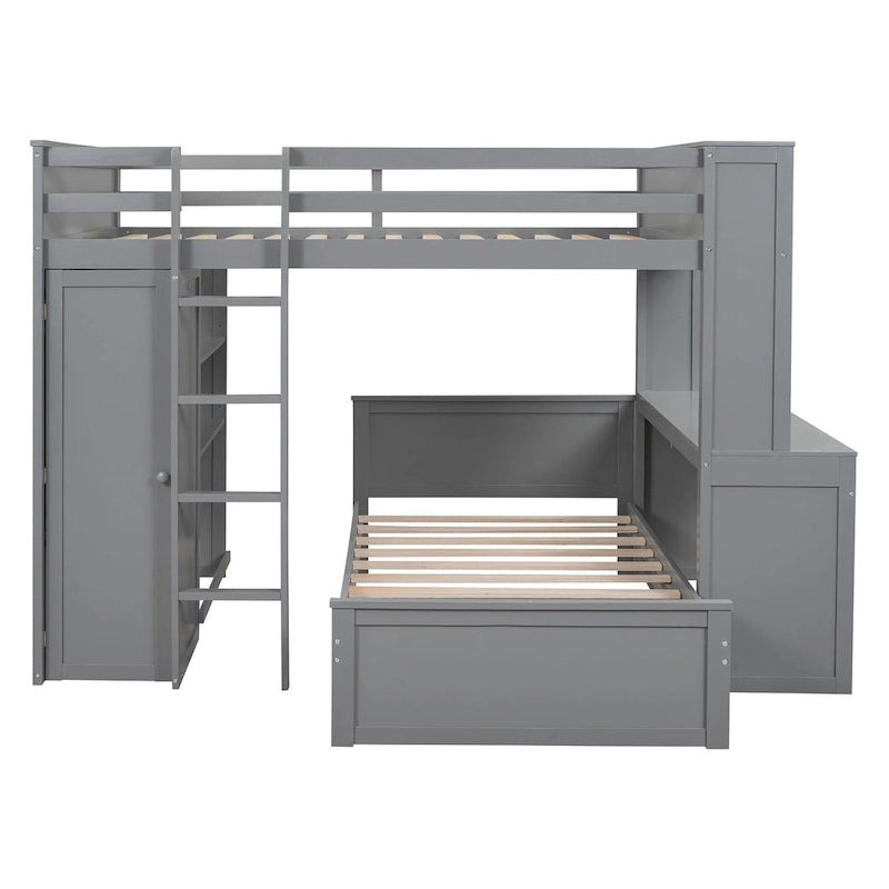 Lit mezzanine pleine grandeur avec lit jumeau autonome, étagères, bureau et armoire - Expresso