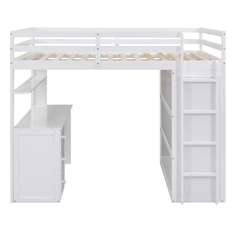 Lit mezzanine pleine grandeur avec tiroirs, bureau et armoire - Gris