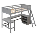 Wood Twin Loft Bed with Desk and Shelves
