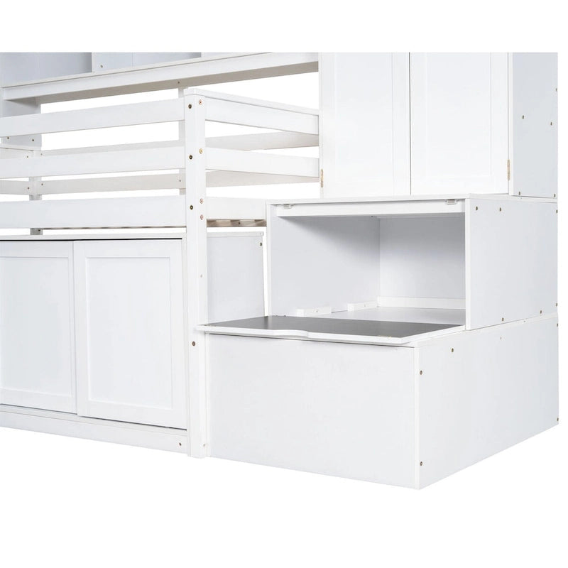 Lit mezzanine double en bois avec grand espace de rangement et bureau sous le lit