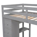 Loft Bed with Storage Drawers, Desk and Stairs, Wooden Loft Bed with Shelves