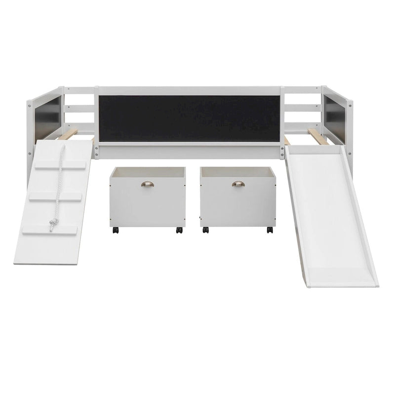 Lit mezzanine en pin avec structure d'escalade, corde et tableau noir