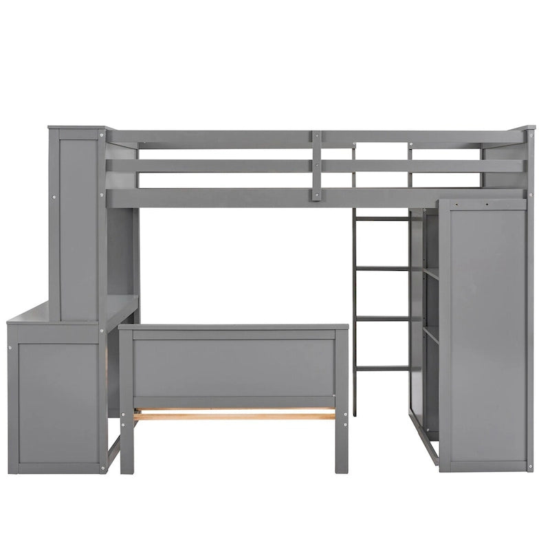 Lit mezzanine simple avec lit indépendant, étagères, bureau et armoire