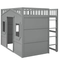 Solid Wood Full Size House Loft Bed with Ladder and Underbed Gaming Space