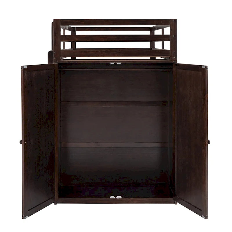 Lit mezzanine simple avec tiroirs, bureau et armoire