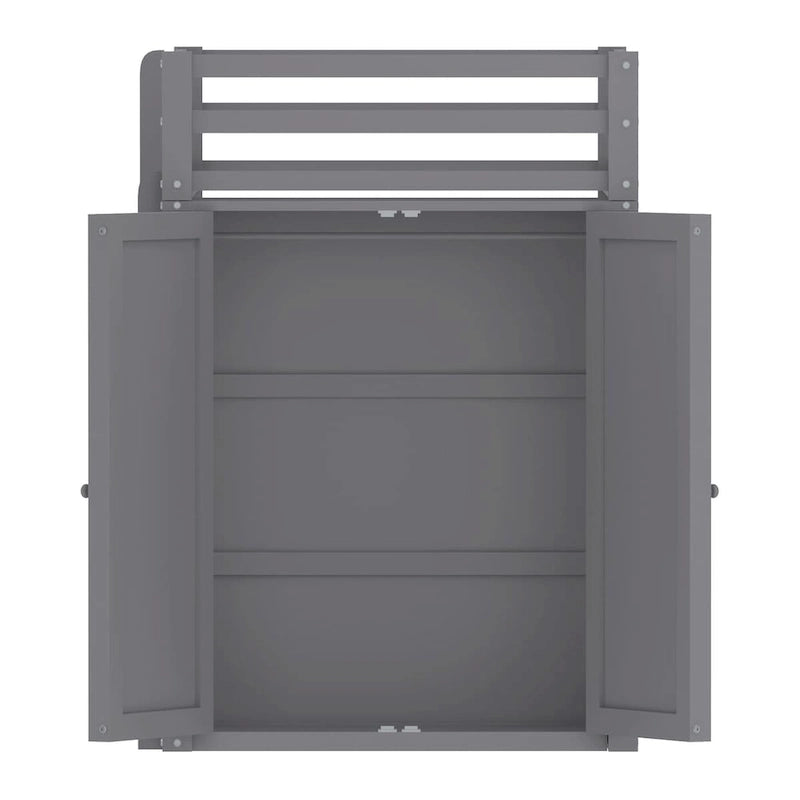 Lit mezzanine simple avec tiroirs, bureau et armoire