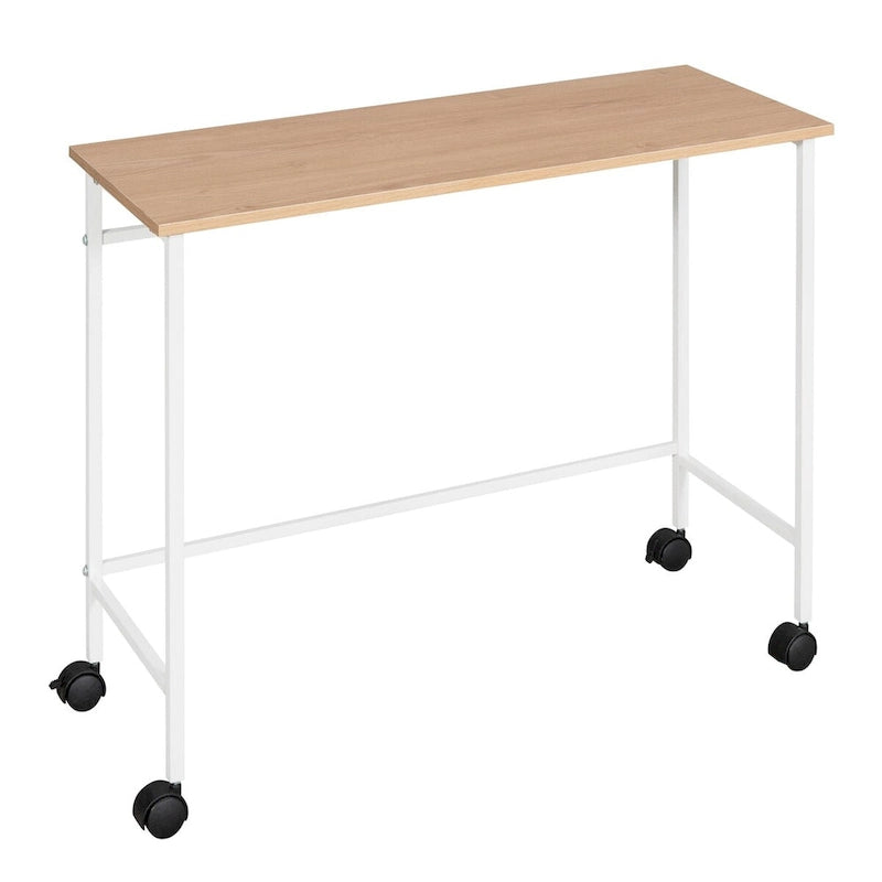 Cadre de lit mezzanine simple surbaissé avec bureau roulant et étagères, lit simple en métal avec supports à lattes en acier, pour adolescents enfants