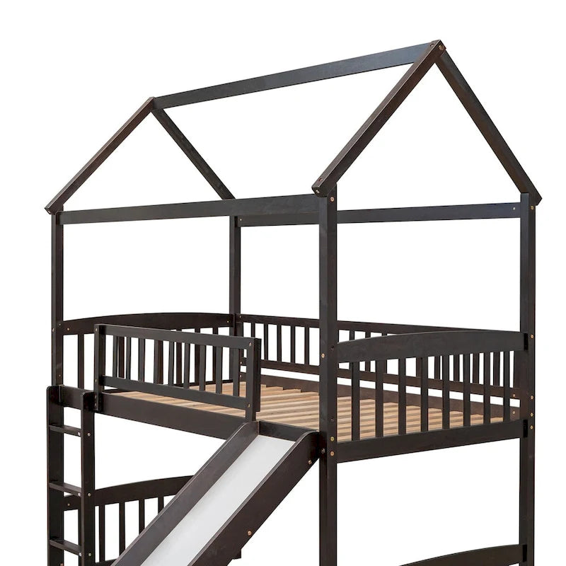 Lit mezzanine double avec toboggan et garde-corps