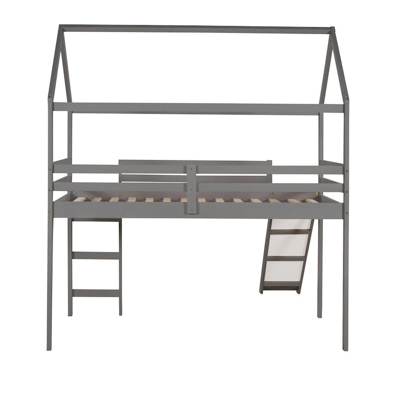 Lit mezzanine jumeau avec toboggan, lit cabane avec toboggan - Gris